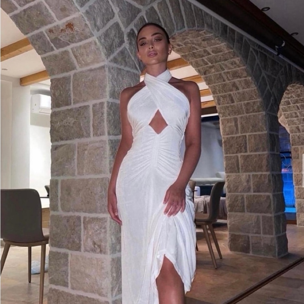 Misha Esperanza Midi Dress |Elegant White Halter Dress